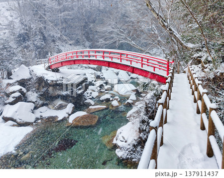 夕森渓谷(冬):もみじ橋 夕森渓谷(冬):もみじ橋 137911437