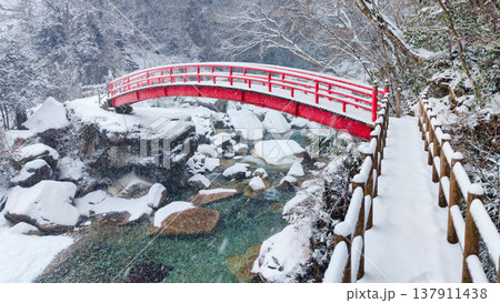 夕森渓谷（冬）：もみじ橋 137911438