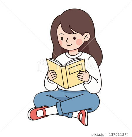 Girl Reading a Book Comfortably - 2d Vector Illustratio 137911874