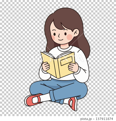 Girl Reading a Book Comfortably - 2d Vector Illustratio 137911874