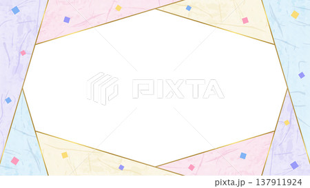 和紙風のフレーム、和風の背景素材、紙吹雪のデコレーション、16:9サイズ 137911924