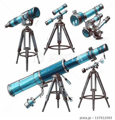 Illustration of Various Telescopes for Astronomical Exploration, Science and Space Observation Illustration of Various Telescopes for Astronomical Exploration, Science and Space Observation 137912093