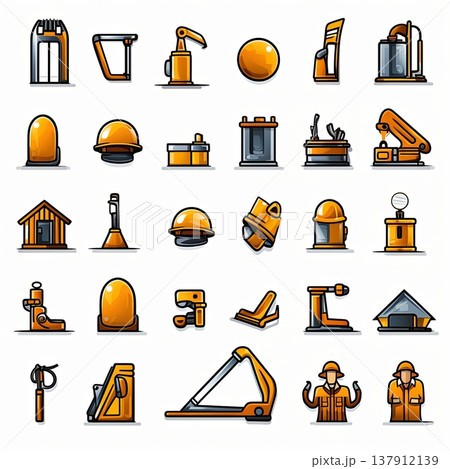 Construction Site Safety and Equipment Icons A Comprehensive Set for Industrial Design Projects 137912139