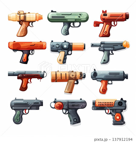 Set of Futuristic Toy Guns for Creative Design, Video Games, and Sci-Fi Illustrations Set of Futuristic Toy Guns for Creative Design, Video Games, and Sci-Fi Illustrations 137912194