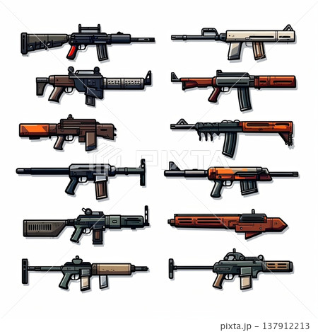 Assortment of Cartoon Style Assault Rifles and Firearms for Games and Illustrations Assortment of Cartoon Style Assault Rifles and Firearms for Games and Illustrations 137912213