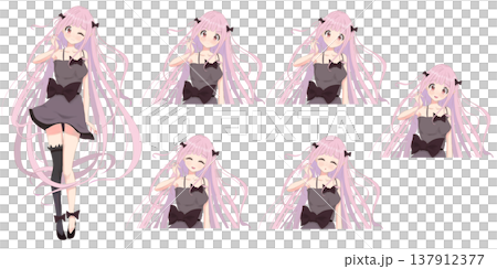 可愛的粉髮女孩角色插畫 - TRPG/遊戲角色素材 137912377