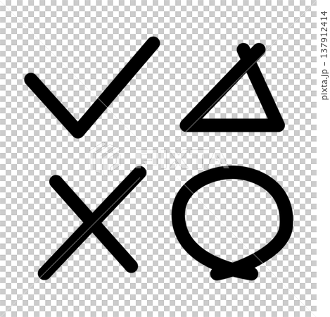 A set of loose, hand-drawn style symbols: checkmarks, circles, crosses, and triangles. A set of loose, hand-drawn style symbols: checkmarks, circles, crosses, and triangles. 137912414