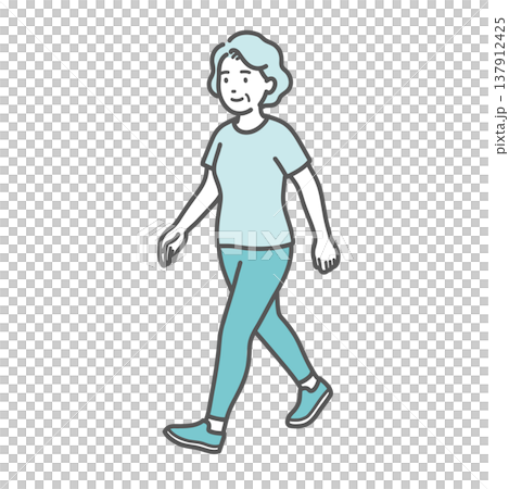 スポーツウェアを着て笑顔でウォーキングをしているシニア女性 137912425