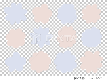 一組手繪的、線條隨意的相框，圖案為各種花朵形狀（藍色和棕色）。 137912758