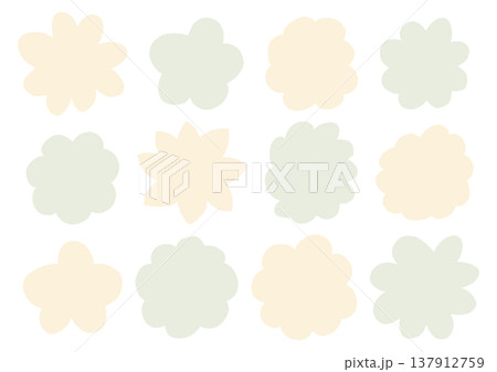 色々な花の形をしたゆるい手描きフレームのセット（黄色・緑） 137912759