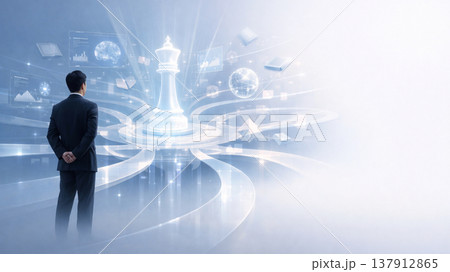 経営戦略とDX　チェスの駒を見据えるビジネスパーソン　コピースペース（AI生成） 137912865
