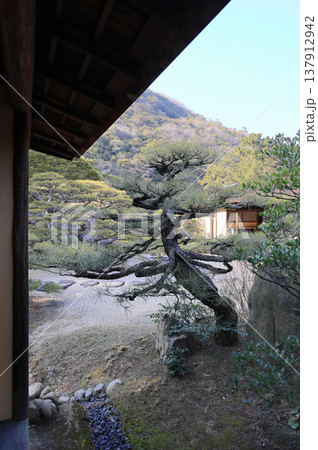 特別名勝「栗林公園」掬月亭の茶室から見る初莚観と紫雲山 137912942