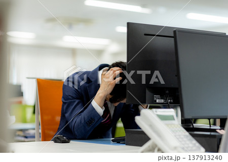 頭を抱えるビジネスマン 137913240