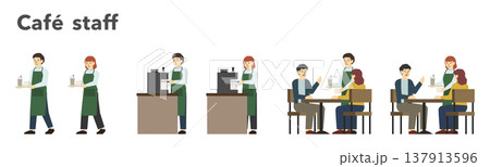 フラットイラスト：男女のカフェ店員 137913596