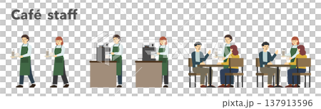 フラットイラスト：男女のカフェ店員 137913596