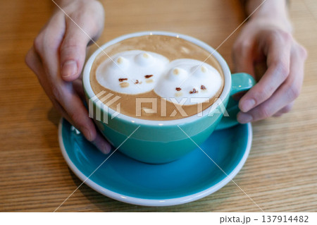 こんもりかわいいネコさん？うさぎさん？3Dラテアート 137914482