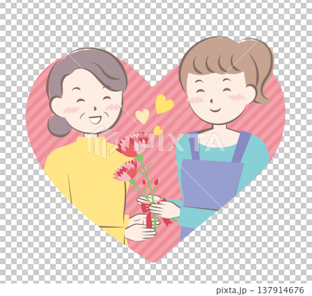 母の日にカーネーションの花束を渡す女性　 137914676