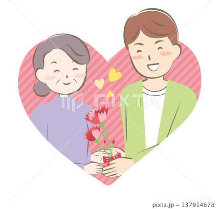 母の日にカーネーションの花束を渡す男性 137914678