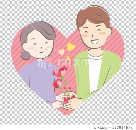 母の日にカーネーションの花束を渡す男性 137914678