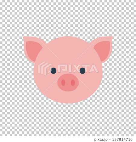 簡單可愛的小豬插畫，正面視角，扁平化設計，動物角色。 137914716