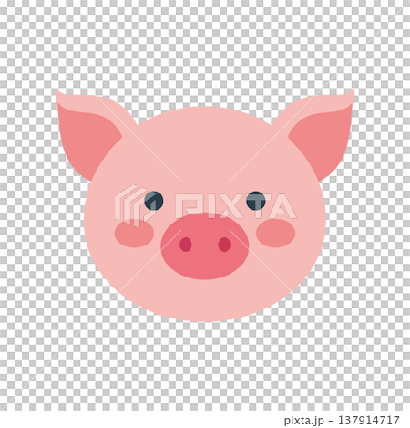 簡單可愛的小豬插畫，正面視角，扁平化設計，動物角色。 137914717