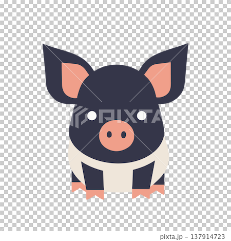 可愛的黑豬插畫，動物角色 137914723