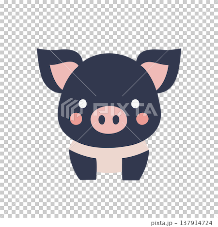 Cute baby black pig illustration, flat, simple animal character 137914724
