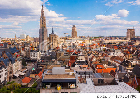 Cityscape, old Belgian city Antwerp, view from above 137914790