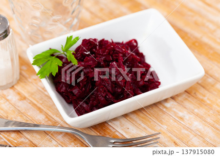 Fresh beetroot salad served on plate Fresh beetroot salad served on plate 137915080
