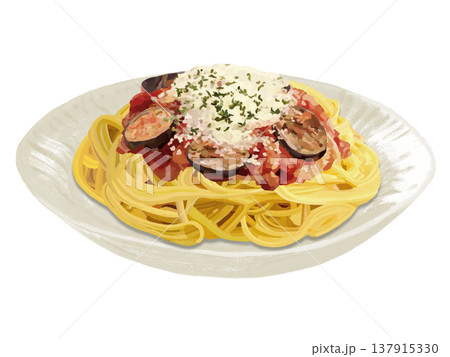 茄子とトマトのパスタ(チーズ、パセリ付き) 茄子とトマトのパスタ(チーズ、パセリ付き) 137915330