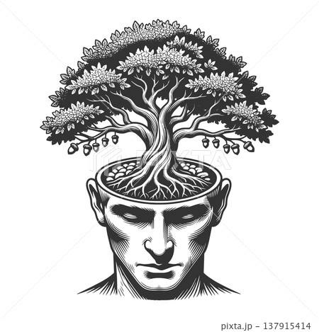 Tree Growing from Human Mind Knowledge Concept 137915414