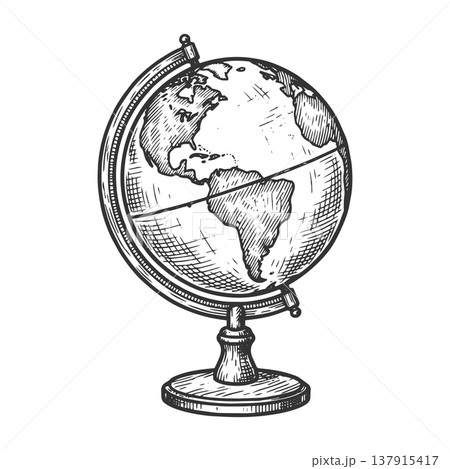 World Globe engraving sketch raster illustration World Globe engraving sketch raster illustration 137915417