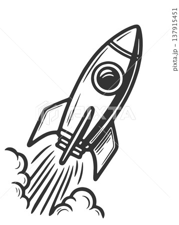 Rocket Launch engraving sketch raster illustration Rocket Launch engraving sketch raster illustration 137915451