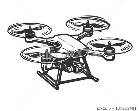Quadcopter Drone with Camera Line Art Illustration 137915481
