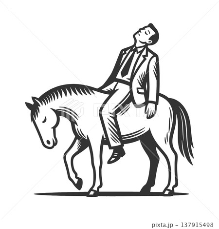 Exhausted Businessman Riding Tired Horse vector 137915498