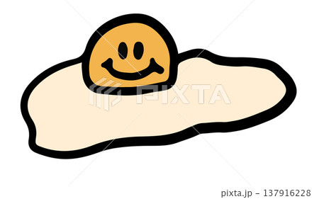 Hand drawn happy fried egg for breakfast, lunch break, office workers, food, cafe, menu, restaurant, recipe, cook book, department store, supermarket, market, mart, quick meal, cartoon, comic, icon 137916228