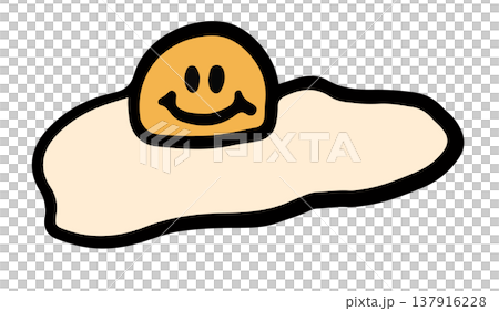 Hand drawn happy fried egg for breakfast, lunch break, office workers, food, cafe, menu, restaurant, recipe, cook book, department store, supermarket, market, mart, quick meal, cartoon, comic, icon 137916228