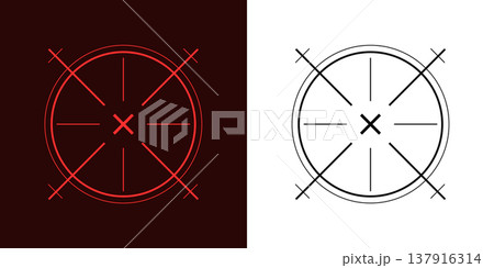 Crosshair Hud red. Weapon UI elements and goal markers. Telescope scope for game. Set of simple Vector icons Crosshair Hud red. Weapon UI elements and goal markers. Telescope scope for game. Set of simple Vector icons 137916314