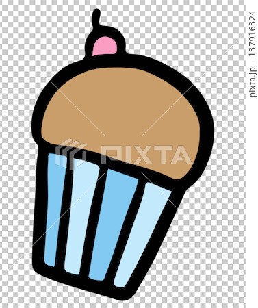 Hand drawn chocolate cupcake with cherry for sweet dessert, bakery, vegan, pastry, cake shop, menu, cafe, recipe, restaurant, baking book, department store, gourmet, sticker, office snack, lunch 137916324
