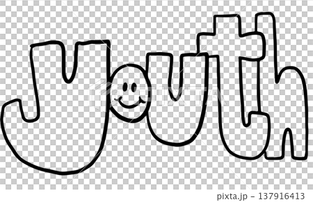 Hand written outline of youth letters for good old days, forever young, text, message, font, typography, decoration, school, childhood, kids, children, students, child, human, people, playground 137916413