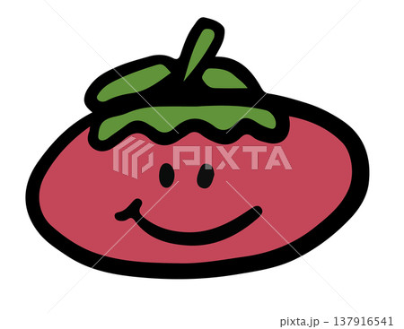 Hand drawn smiling tomato illustration for vegetable, breakfast, lunch, cafe, restaurant, menu, recipe, smoothie, juice drink, vegan, brooch, grocery shopping, supermarket, mart, icon, ingredients 137916541