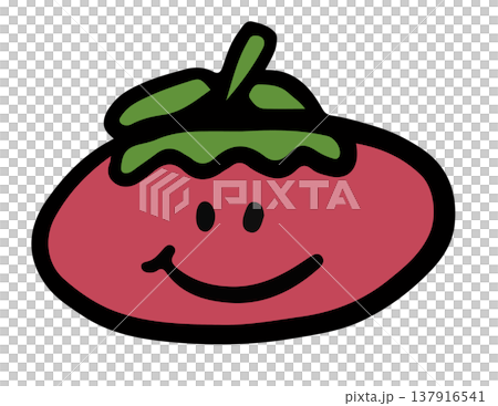 Hand drawn smiling tomato illustration for vegetable, breakfast, lunch, cafe, restaurant, menu, recipe, smoothie, juice drink, vegan, brooch, grocery shopping, supermarket, mart, icon, ingredients 137916541