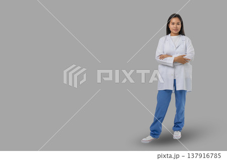 Medical worker poses confidently in a healthcare outfit 137916785