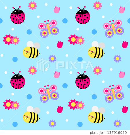 Sweet Spring Floral Garden Seamless Pattern 137916930