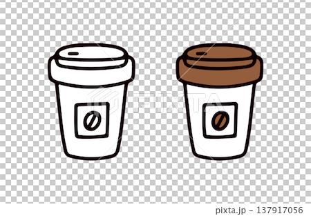 白黒と色つきのテイクアウトコーヒーのイラストセット 白黒と色つきのテイクアウトコーヒーのイラストセット 137917056