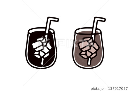 白黒と色つきのアイスコーヒーのイラストセット 137917057