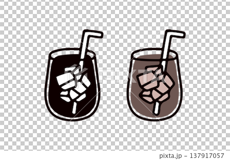 白黒と色つきのアイスコーヒーのイラストセット 137917057