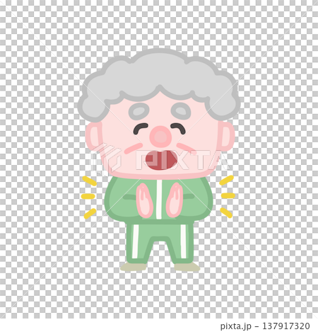 A set of cute illustrations of elderly men in gym clothes exercising. 137917320