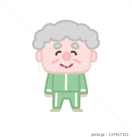 体操服を着た可愛い高齢者男性の運動イラストセット 137917321