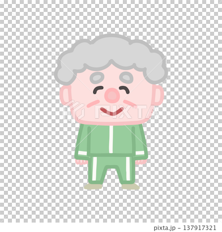 体操服を着た可愛い高齢者男性の運動イラストセット 137917321